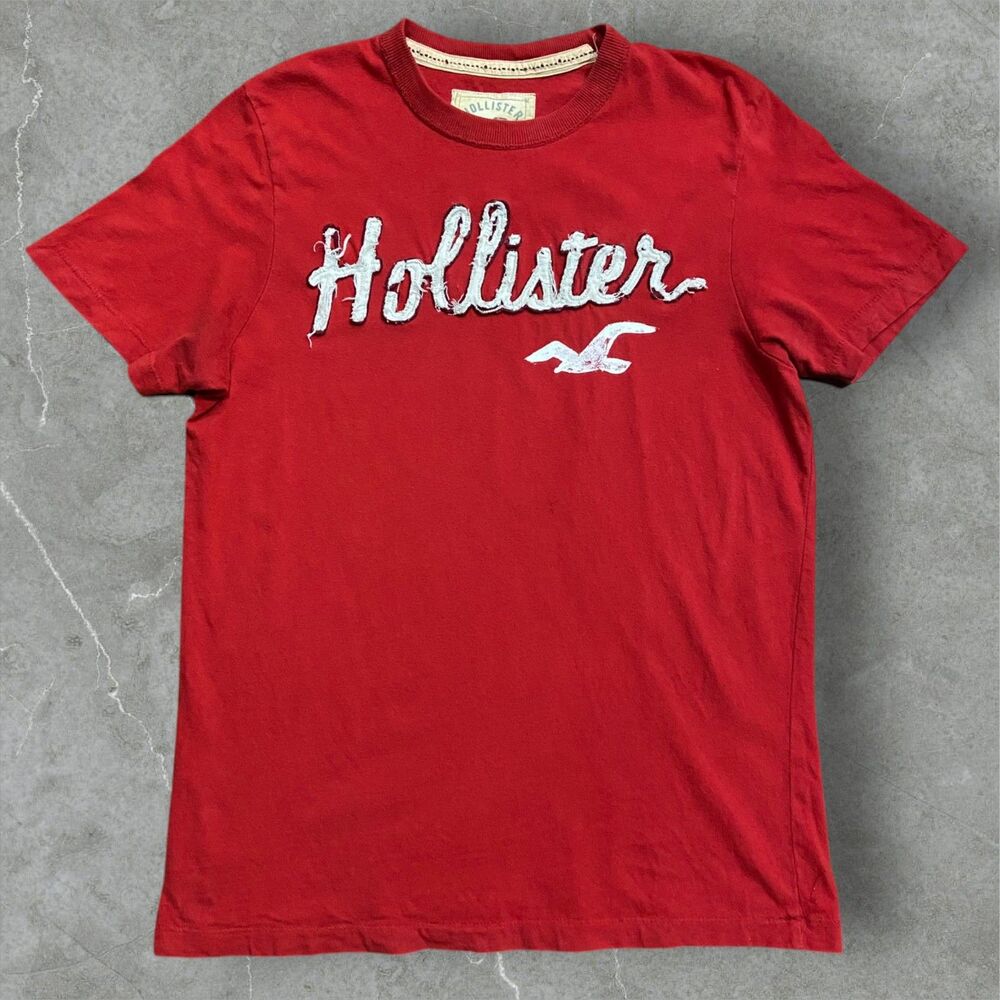 Hollister California Vintage Y2K Applique Logo Red T-Shirt Men's Size Large